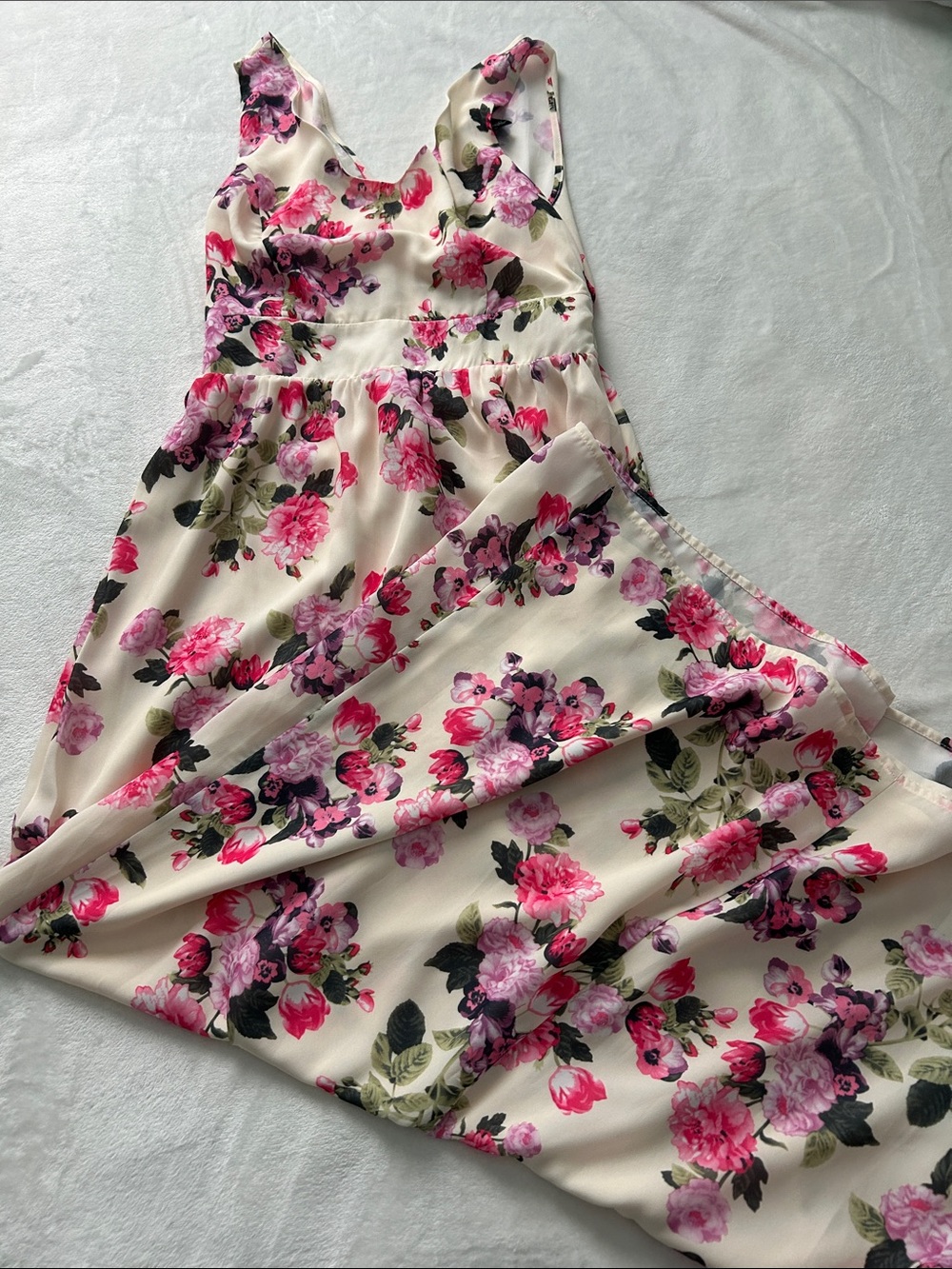 Forever 21 Cream Floral Dress with Pink & Green Accents